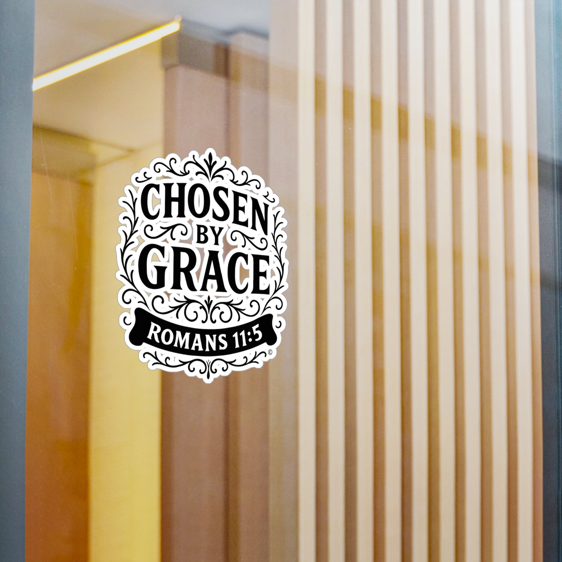Chosen by Grace (Black Lettering) Kiss-Cut Vinyl Decals, Inspirational Wall Art, Faith-Based Gifts, Perfect for Students - Cross Apparel USA