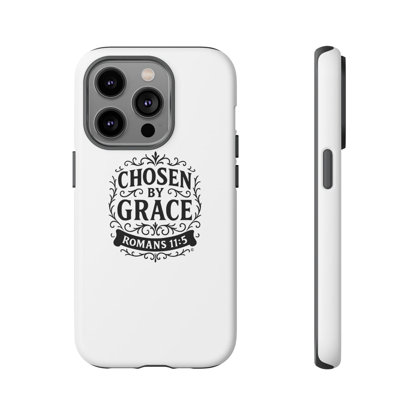 Chosen by Grace (Black Lettering), Rugged Phone Case, Inspirational Mobile Cover, Gift for Faith Lovers, Faith-Based Protector