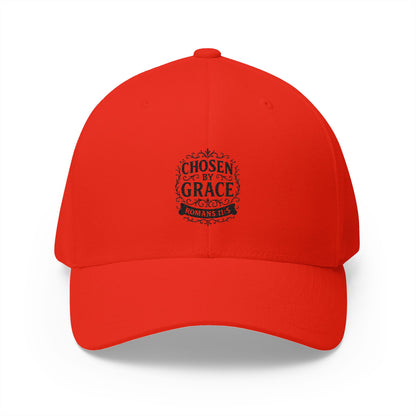 Chosen by Grace (Black Lettering) Embroidered Cap - Stylish Flex Fit Closed-Back Hat, Perfect for Events, Gifts, and Celebrations