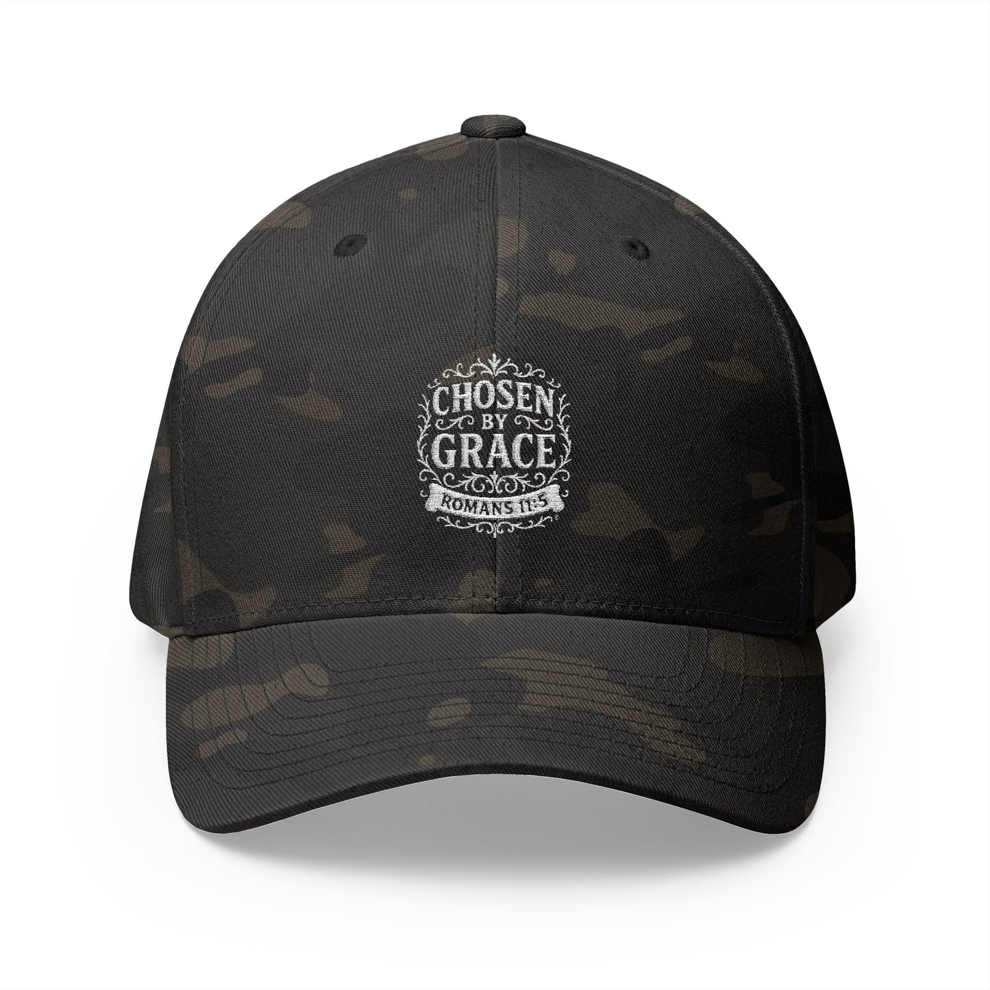 Chosen by Grace (White Lettering) Embroidered Cap - Stylish Flex Fit Closed-Back Hat, Perfect for Events, Gifts, and Celebrations