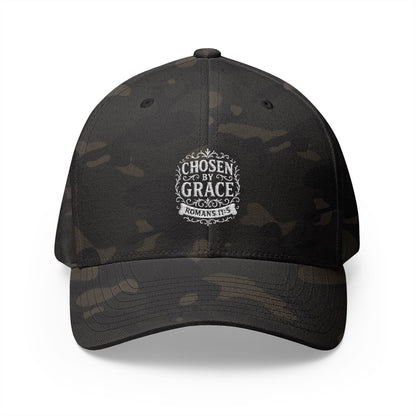 Chosen by Grace (White Lettering) Embroidered Cap - Stylish Flex Fit Closed-Back Hat, Perfect for Events, Gifts, and Celebrations