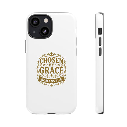 Chosen by Grace (Gold Lettering), Rugged Phone Case, Inspirational Mobile Cover, Gift for Faith Lovers, Faith-Based Protector - Cross Apparel USA