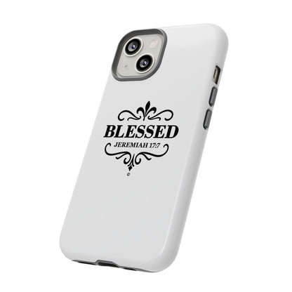 Blessed (Black Lettering), Rugged Phone Case, Inspirational Mobile Cover, Gift for Faith Lovers, Faith-Based Protector