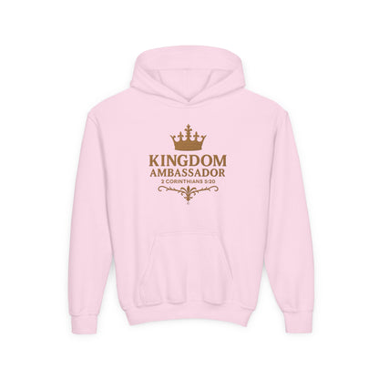 Kingdom Ambassador (Gold Lettering) Youth Hooded Sweatshirt, Inspirational Youth Pullover Sweatshirt, Faith-Based Gift, Biblical Apparel