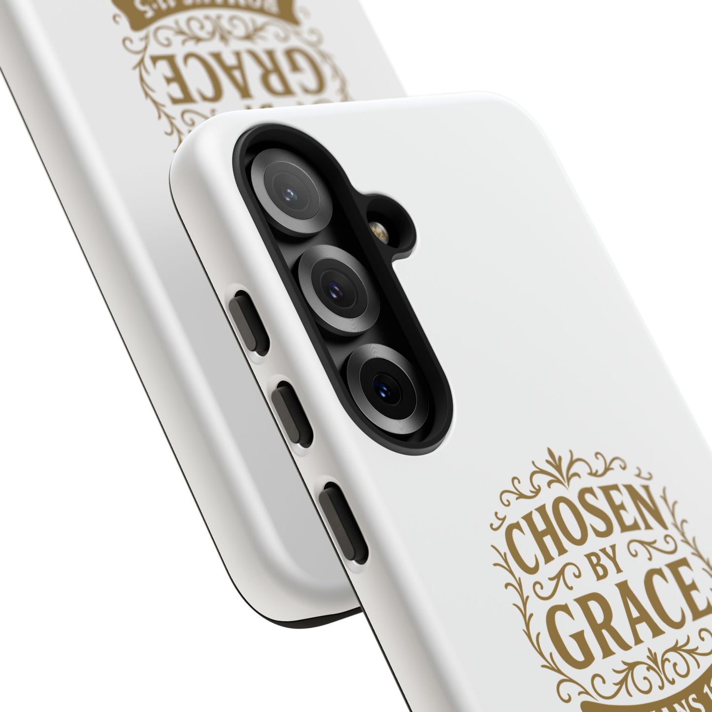 Chosen by Grace (Gold Lettering), Rugged Phone Case, Inspirational Mobile Cover, Gift for Faith Lovers, Faith-Based Protector - Cross Apparel USA