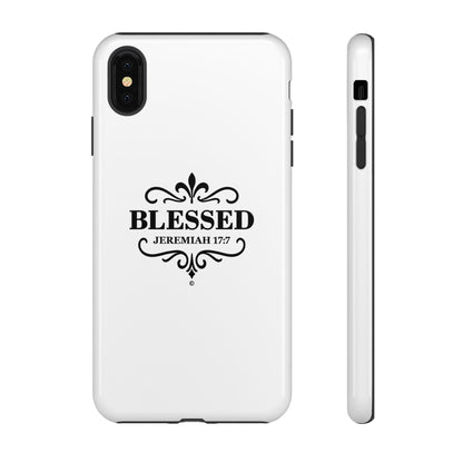 Blessed (Black Lettering), Rugged Phone Case, Inspirational Mobile Cover, Gift for Faith Lovers, Faith-Based Protector - Cross Apparel USA