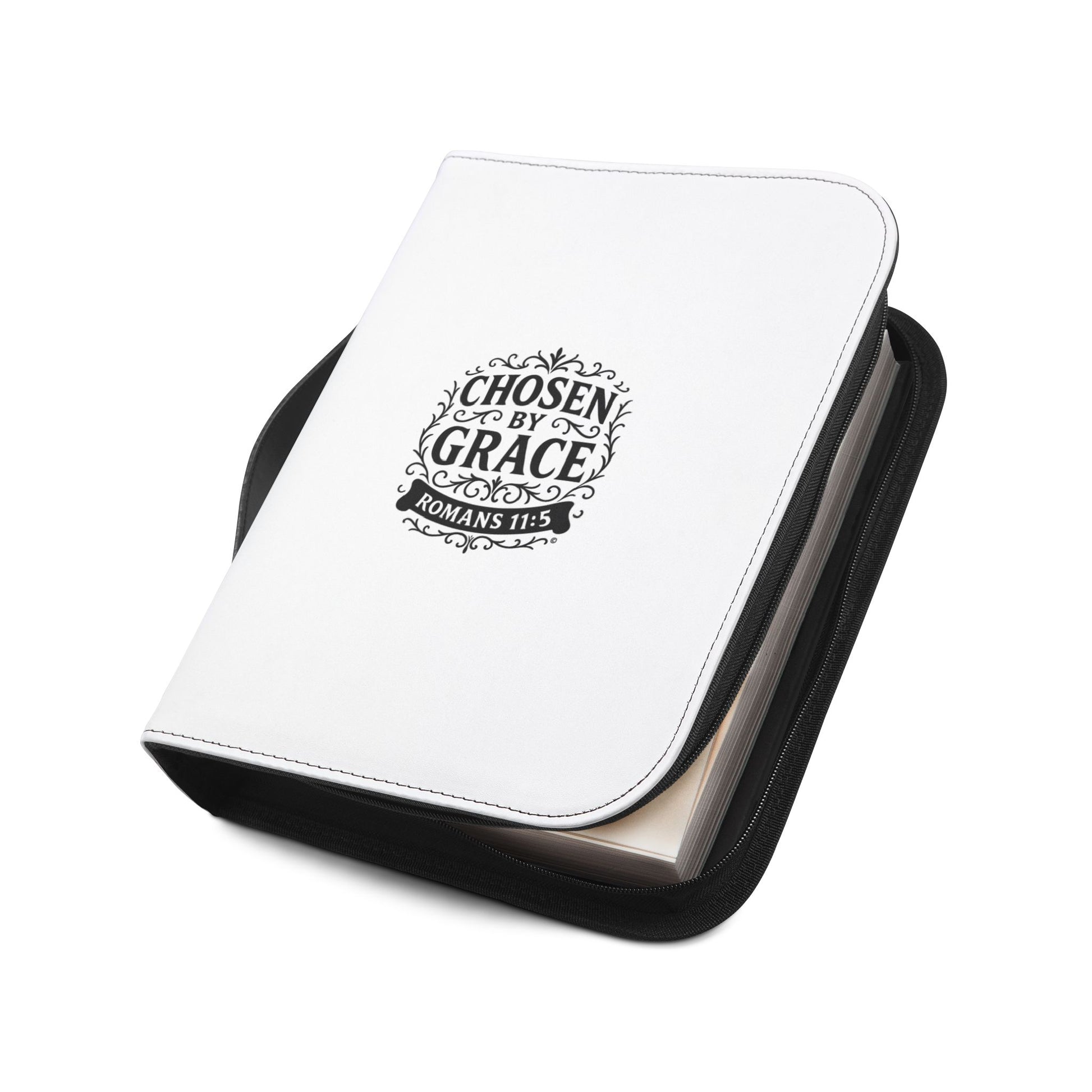 Chosen by Grace (Black Lettering) Inspirational Bible Cover, Gift for Believers, Faith-Based Book Cover - Cross Apparel USA