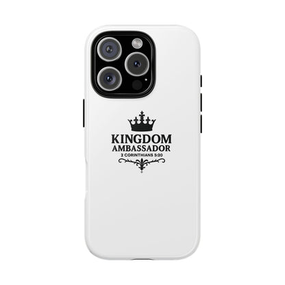 Kingdom Ambassador (Black Lettering) Rugged Phone Case, Inspirational Mobile Cover, Gift for Faith Lovers, Faith-Based Protector - Cross Apparel USA