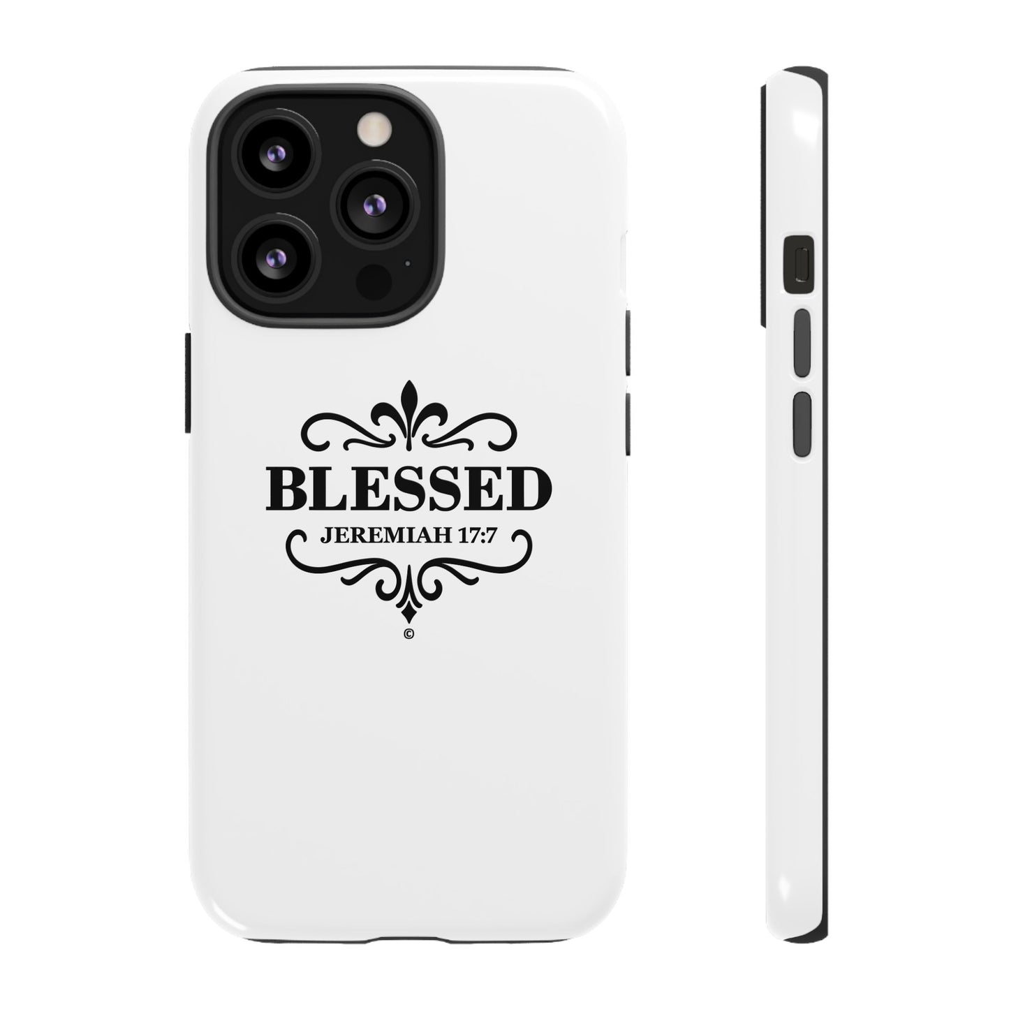 Blessed (Black Lettering), Rugged Phone Case, Inspirational Mobile Cover, Gift for Faith Lovers, Faith-Based Protector - Cross Apparel USA
