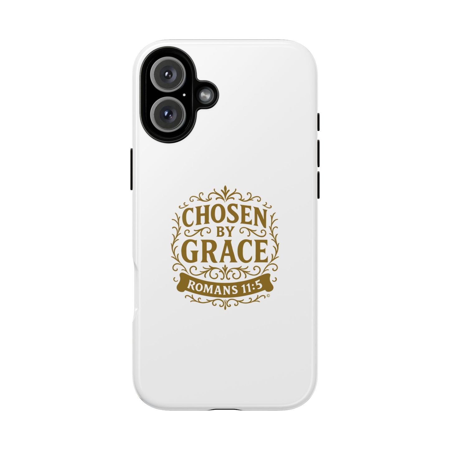 Chosen by Grace (Gold Lettering), Rugged Phone Case, Inspirational Mobile Cover, Gift for Faith Lovers, Faith-Based Protector - Cross Apparel USA
