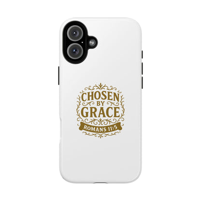 Chosen by Grace (Gold Lettering), Rugged Phone Case, Inspirational Mobile Cover, Gift for Faith Lovers, Faith-Based Protector - Cross Apparel USA