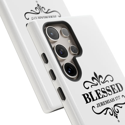 Blessed (Black Lettering), Rugged Phone Case, Inspirational Mobile Cover, Gift for Faith Lovers, Faith-Based Protector - Cross Apparel USA
