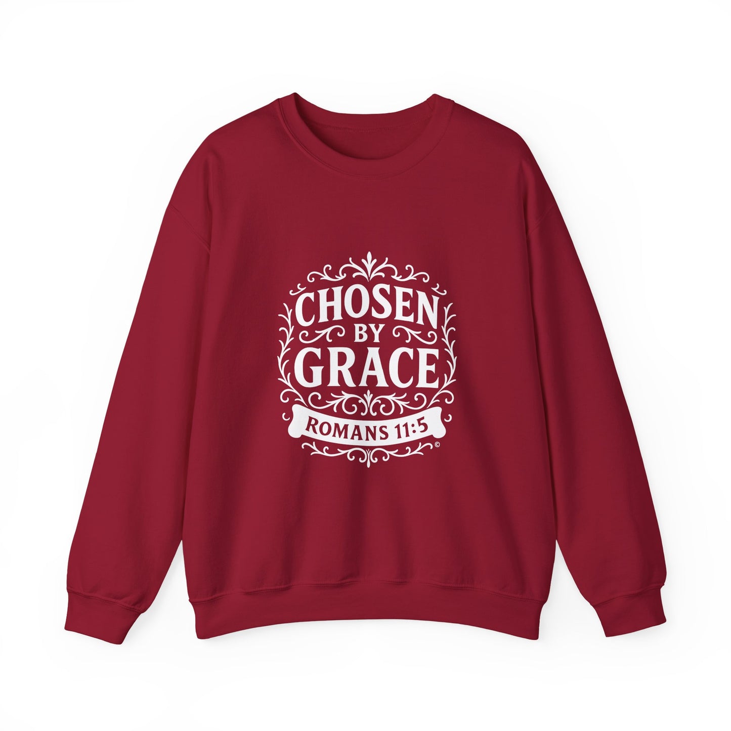 Chosen by Grace (Black Lettering) Unisex Crewneck Sweatshirt - Inspirational Gift, Christian Apparel, Faith-Based Fashion, Cozy Casual Wear, Bible Verse Sweatshirt