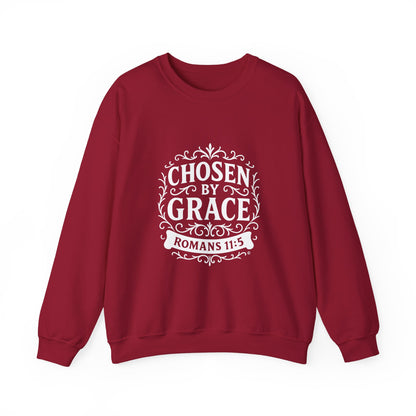 Chosen by Grace (Black Lettering) Unisex Crewneck Sweatshirt - Inspirational Gift, Christian Apparel, Faith-Based Fashion, Cozy Casual Wear, Bible Verse Sweatshirt