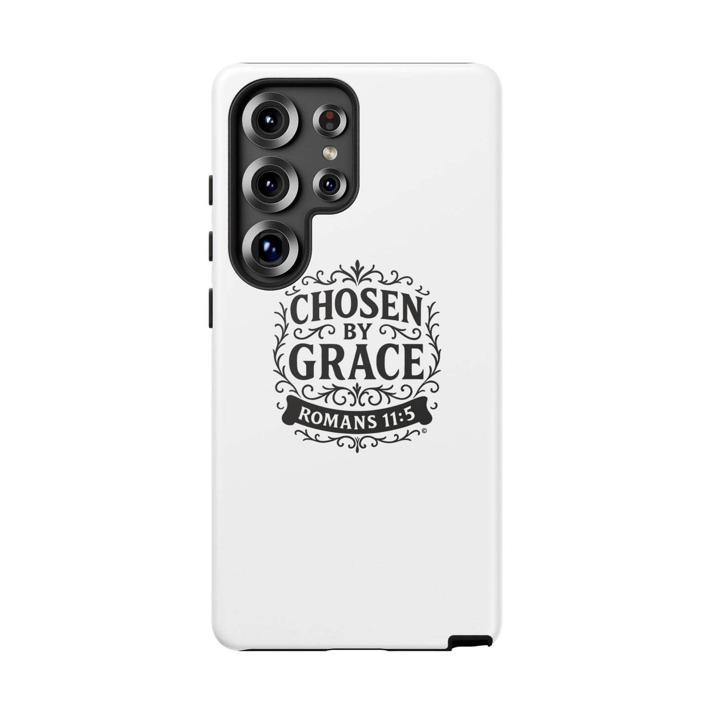 Chosen by Grace (Black Lettering), Rugged Phone Case, Inspirational Mobile Cover, Gift for Faith Lovers, Faith-Based Protector