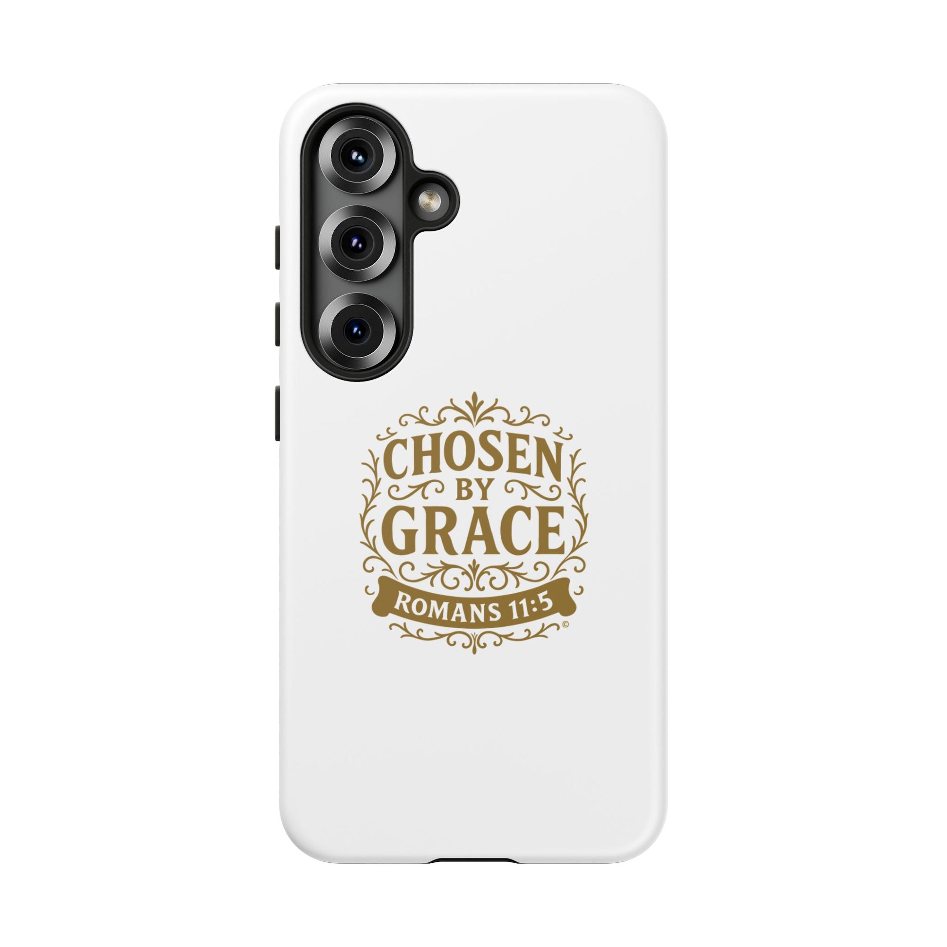 Chosen by Grace (Gold Lettering), Rugged Phone Case, Inspirational Mobile Cover, Gift for Faith Lovers, Faith-Based Protector - Cross Apparel USA