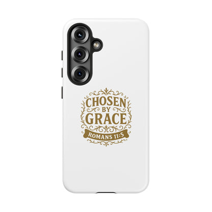Chosen by Grace (Gold Lettering), Rugged Phone Case, Inspirational Mobile Cover, Gift for Faith Lovers, Faith-Based Protector - Cross Apparel USA