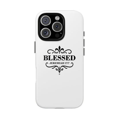 Blessed (Black Lettering), Rugged Phone Case, Inspirational Mobile Cover, Gift for Faith Lovers, Faith-Based Protector - Cross Apparel USA