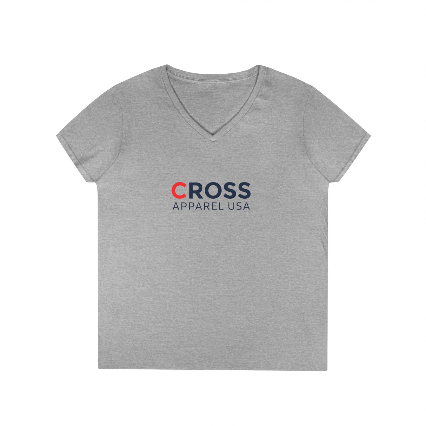 Cross Apparel USA Branded Ladies V-Neck T-Shirt, Inspirational Gift, Faith-Based Gift