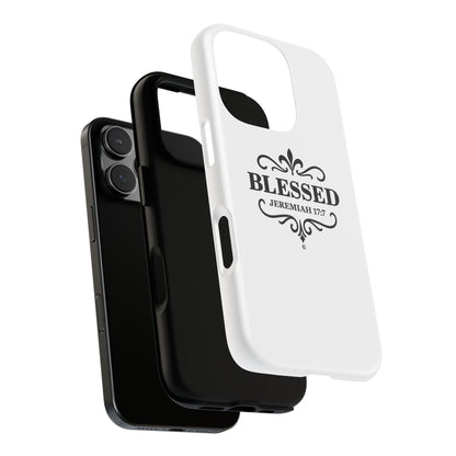 Blessed (Black Lettering), Rugged Phone Case, Inspirational Mobile Cover, Gift for Faith Lovers, Faith-Based Protector