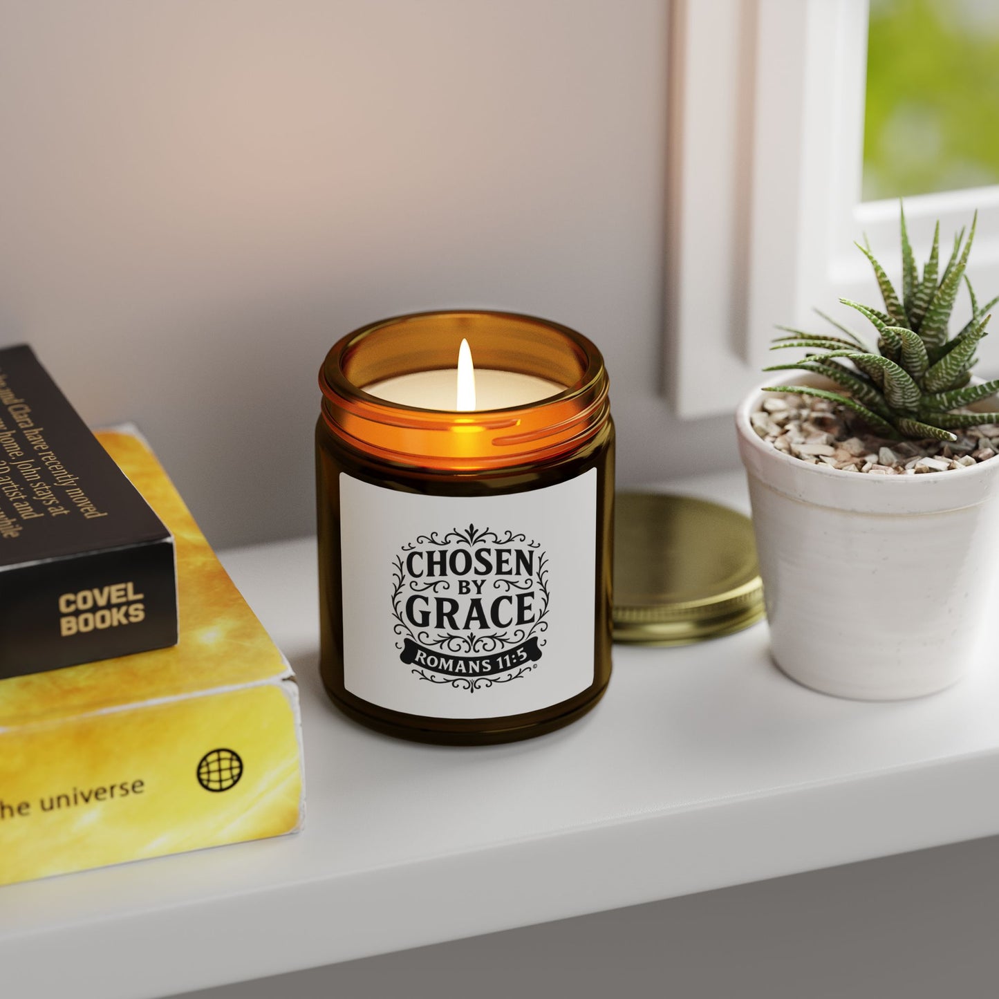 Chosen by Grace (Black Lettering) Scented Candle - Coconut Apricot Wax, Inspirational Home Decor, Relaxation, Gifts for Believers