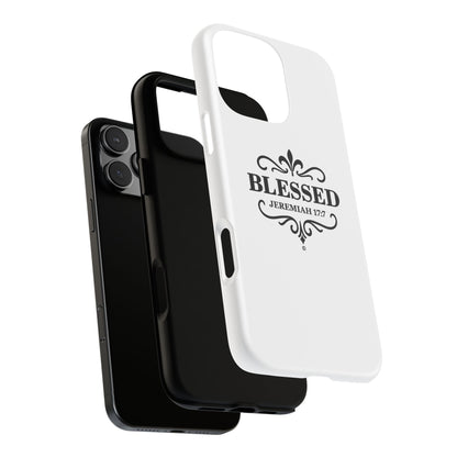 Blessed (Black Lettering), Rugged Phone Case, Inspirational Mobile Cover, Gift for Faith Lovers, Faith-Based Protector