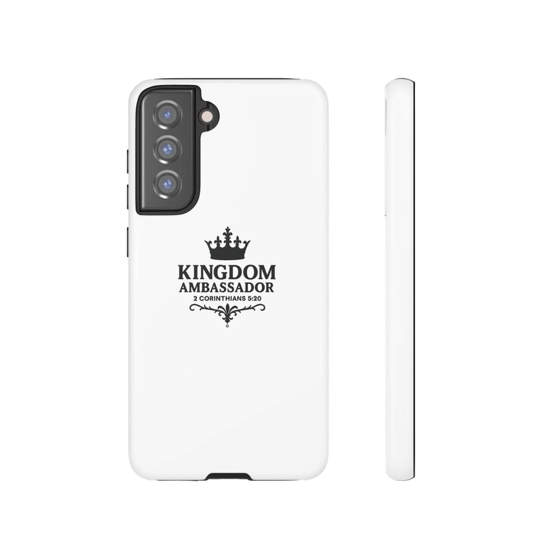 Kingdom Ambassador (Black Lettering) Rugged Phone Case, Inspirational Mobile Cover, Gift for Faith Lovers, Faith-Based Protector - Cross Apparel USA