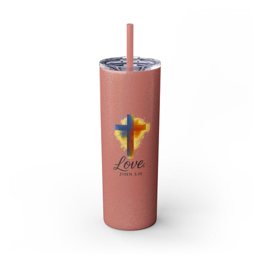 Love (Full Color) Skinny Tumbler with Straw, 20oz, Inspirational Drinkware, Gift for Believers, Devotional Accessory, Everyday Use