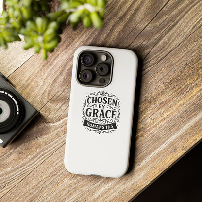 Chosen by Grace (Black Lettering), Rugged Phone Case, Inspirational Mobile Cover, Gift for Faith Lovers, Faith-Based Protector