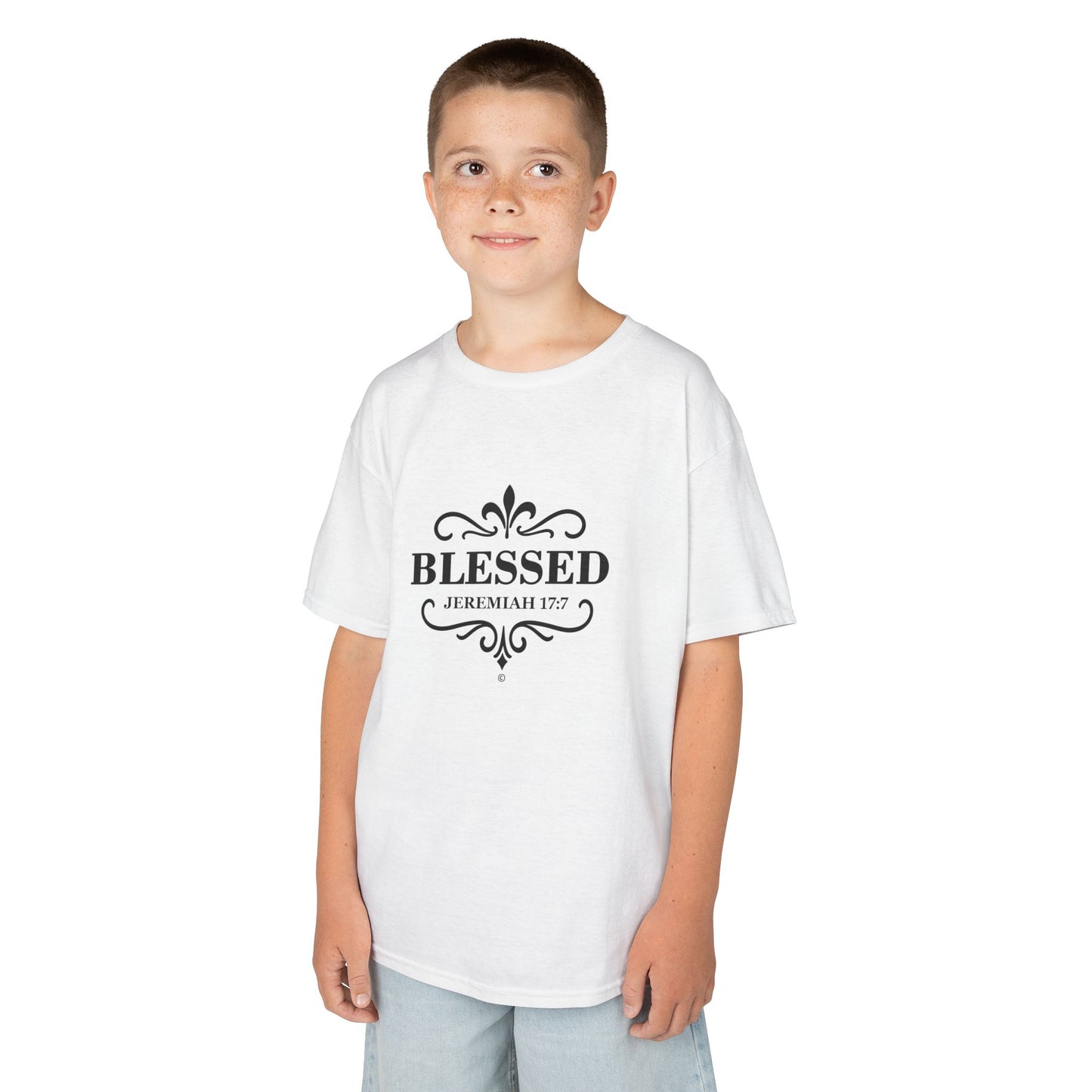 Blessed (Black Lettering) Kids Tee, Faith-based Inspirational Apparel, Gift for Believers, Youth Fashion, Bible Verse Shirt, Meaningful Gift