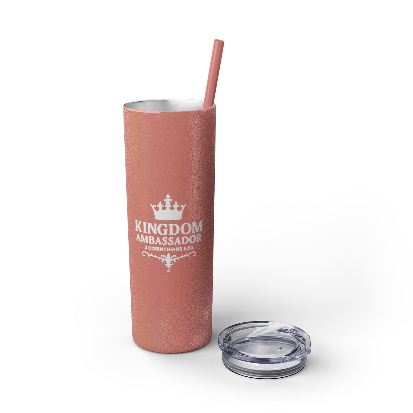 Kingdom Ambassador (White Lettering) Skinny Tumbler with Straw - 20oz Inspirational Drinkware