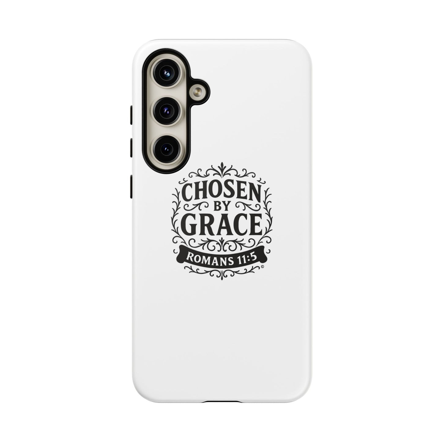 Chosen by Grace (Black Lettering), Rugged Phone Case, Inspirational Mobile Cover, Gift for Faith Lovers, Faith-Based Protector