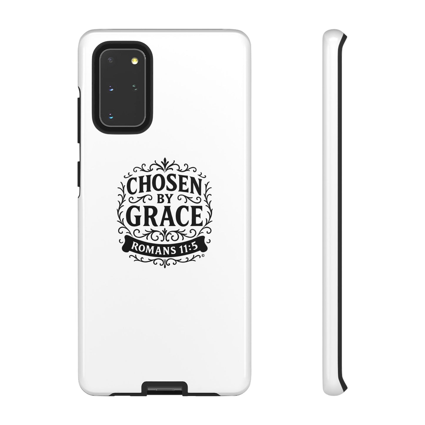 Chosen by Grace (Black Lettering), Rugged Phone Case, Inspirational Mobile Cover, Gift for Faith Lovers, Faith-Based Protector