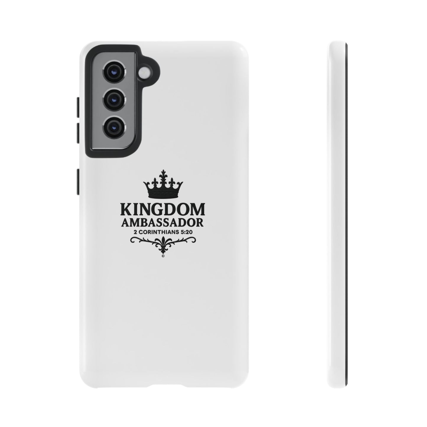 Kingdom Ambassador (Black Lettering) Rugged Phone Case, Inspirational Mobile Cover, Gift for Faith Lovers, Faith-Based Protector - Cross Apparel USA