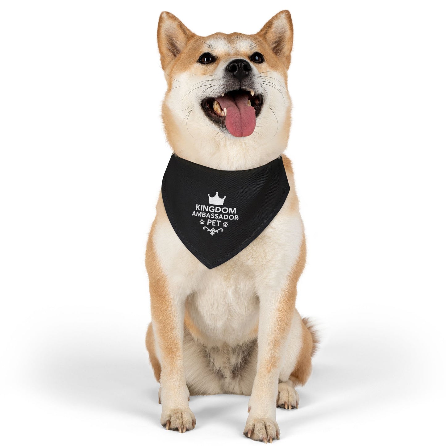 Kingdom Ambassador Pet (White Lettering on Black) Bandana Collar, Inspirational Pet Fashion Accessory, Pet Lover Gift