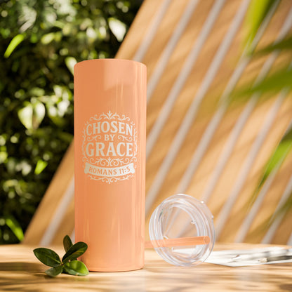 Chosen by Grace (White Lettering) 20oz Skinny Tumbler, Inspirational Travel Mug, Unique Gift for Faith Lovers, Bible Verse Drinkware, Motivational Water Bottle