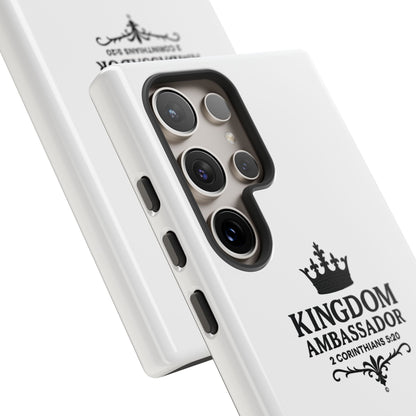 Kingdom Ambassador (Black Lettering) Rugged Phone Case, Inspirational Mobile Cover, Gift for Faith Lovers, Faith-Based Protector - Cross Apparel USA