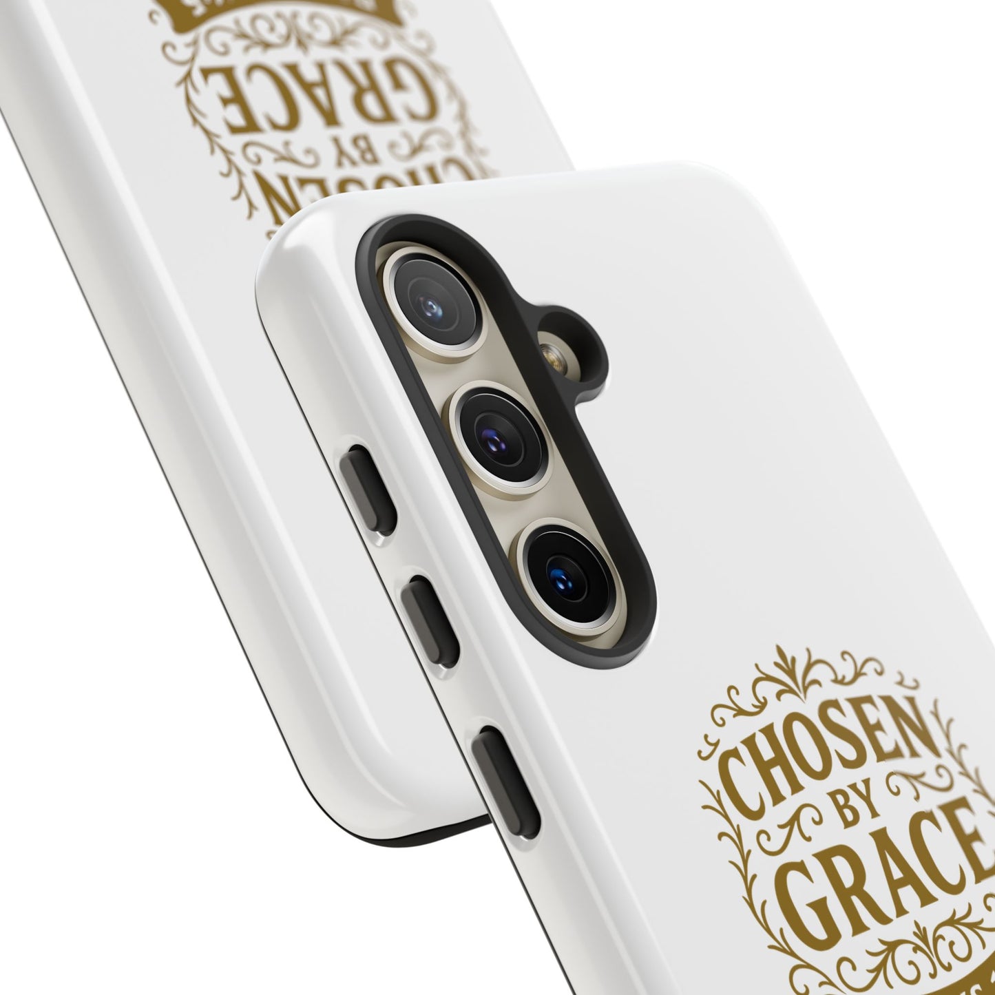 Chosen by Grace (Gold Lettering), Rugged Phone Case, Inspirational Mobile Cover, Gift for Faith Lovers, Faith-Based Protector - Cross Apparel USA