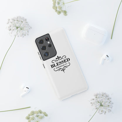 Blessed (Black Lettering), Rugged Phone Case, Inspirational Mobile Cover, Gift for Faith Lovers, Faith-Based Protector