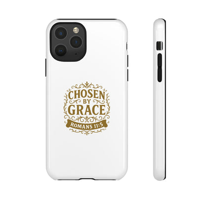 Chosen by Grace (Gold Lettering), Rugged Phone Case, Inspirational Mobile Cover, Gift for Faith Lovers, Faith-Based Protector - Cross Apparel USA