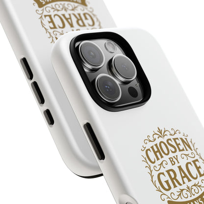 Chosen by Grace (Gold Lettering), Rugged Phone Case, Inspirational Mobile Cover, Gift for Faith Lovers, Faith-Based Protector