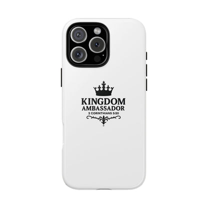 Kingdom Ambassador (Black Lettering) Rugged Phone Case, Inspirational Mobile Cover, Gift for Faith Lovers, Faith-Based Protector - Cross Apparel USA