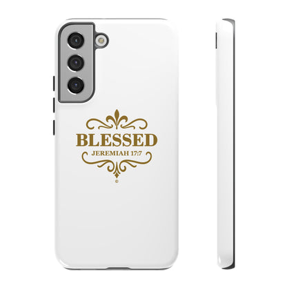 Blessed (Gold Lettering), Rugged Phone Case, Inspirational Mobile Cover, Gift for Faith Lovers, Faith-Based Protector