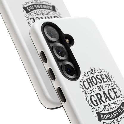 Chosen by Grace (Black Lettering), Rugged Phone Case, Inspirational Mobile Cover, Gift for Faith Lovers, Faith-Based Protector