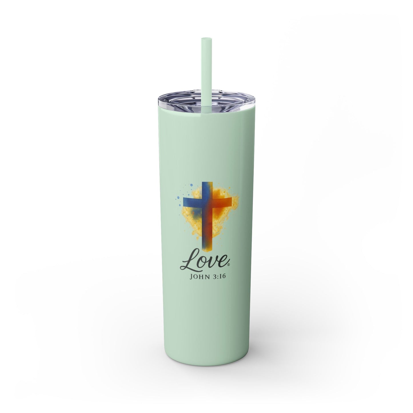 Love (Full Color) Skinny Tumbler with Straw, 20oz, Inspirational Drinkware, Gift for Believers, Devotional Accessory, Everyday Use