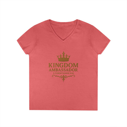 Kingdom Ambassador (Gold) Ladies V-Neck T-Shirt, Inspirational Gift, Faith-Based Gift