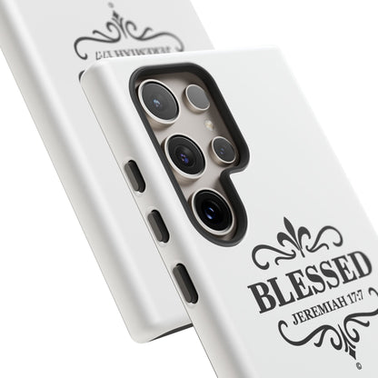 Blessed (Black Lettering), Rugged Phone Case, Inspirational Mobile Cover, Gift for Faith Lovers, Faith-Based Protector