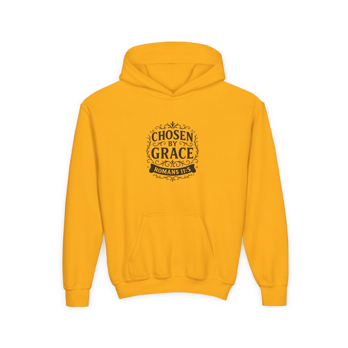 Chosen by Grace (Black Lettering) Youth Heavy Blend Hooded Sweatshirt