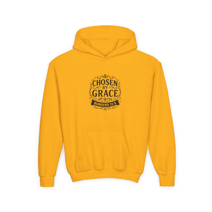 Chosen by Grace (Black Lettering) Youth Heavy Blend Hooded Sweatshirt