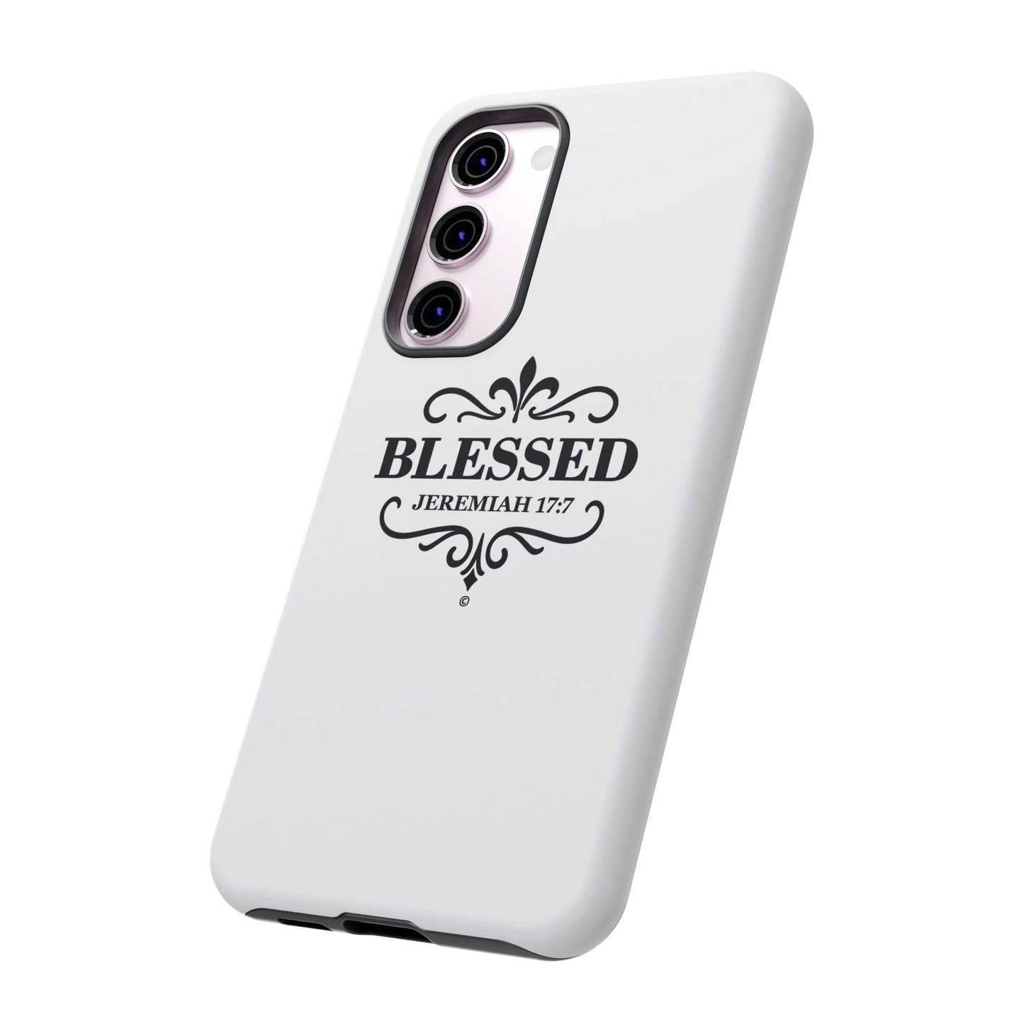 Blessed (Black Lettering), Rugged Phone Case, Inspirational Mobile Cover, Gift for Faith Lovers, Faith-Based Protector